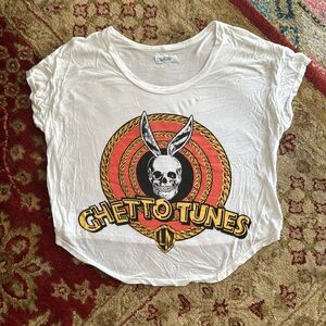 Lauren Moshi Ghetto Tunes white crop tee